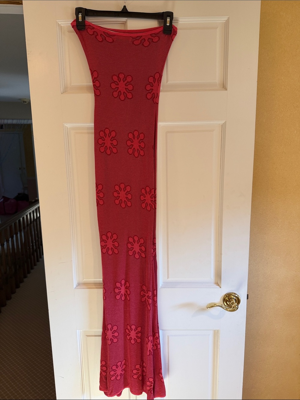 Asta resort -reddish  with Floral Knit patter Maxi dress. Bodycon unlined